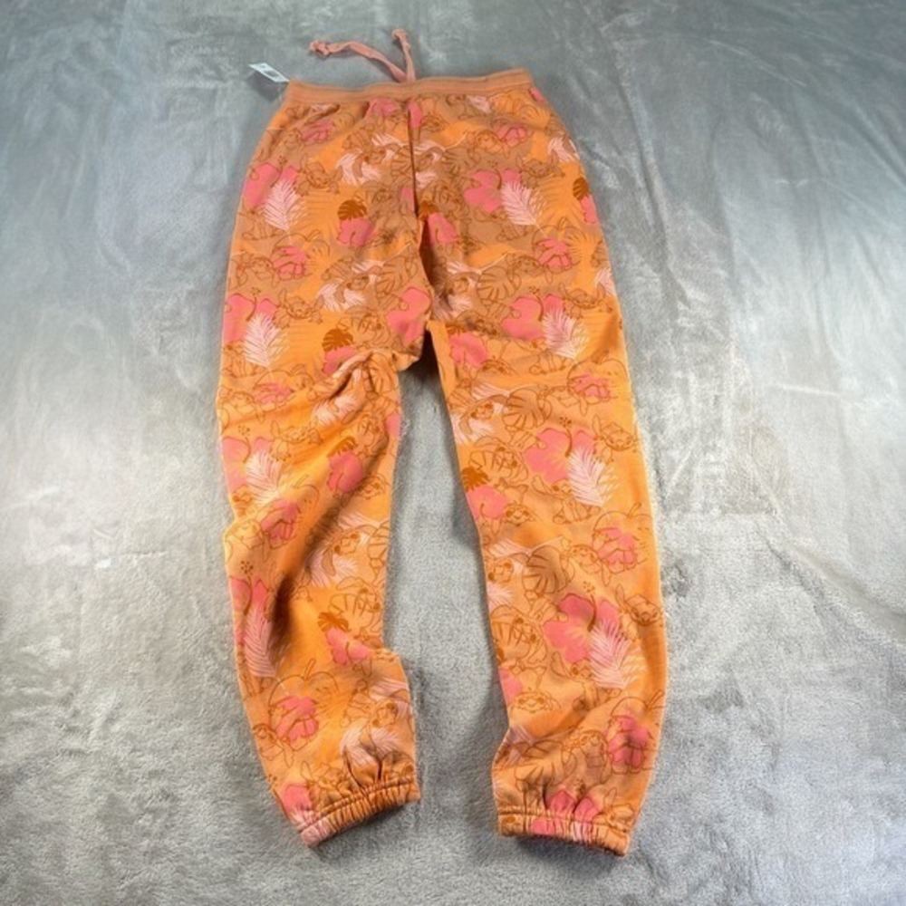 Disney Stitch Tropical Joggers S Orange Pink NWT Floral Sweatpants Loungewear - Picture 7 of 10